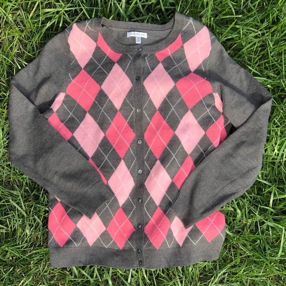 vintage pink/grey argyle sweater